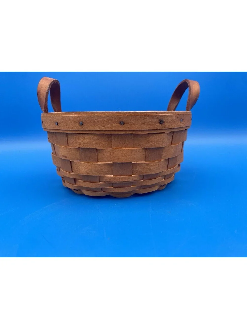 Longaberger Small Handwoven Basket w/ Leather Handles & Liner - 1997 - 7
